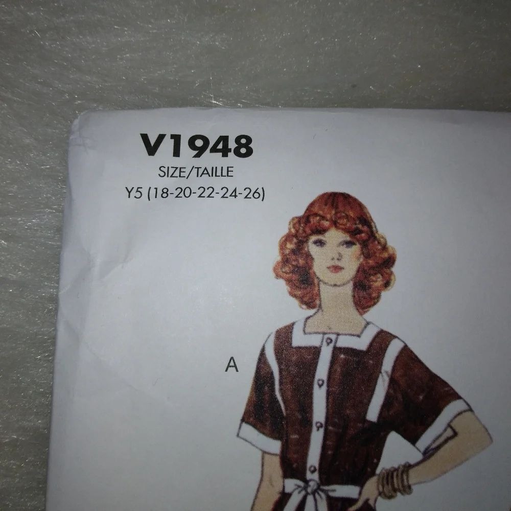 VOGUE V1948 Sz 18-26 Authentic Reissued 1974, Misses Loose Fitting Front Button